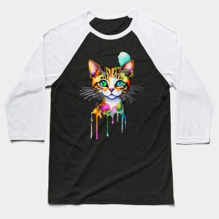 COLORFUL KITTY CAT FACE Cat Art Abstract Baseball T-Shirt